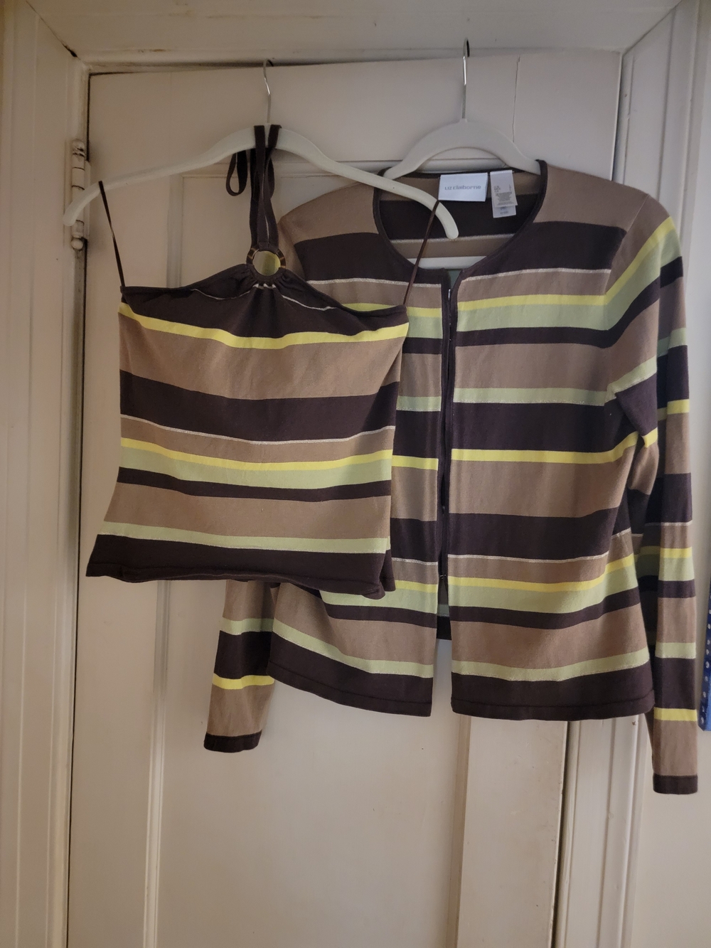 Liz Claiborne Brown, Yellow & Cream Striped Sweater Sz Lw/Matching Halter Top M